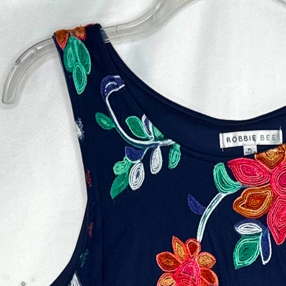 Robbie Bee Embroidered Dress Navy Floral Mesh Lined Popover Bohemian‎ Sz PL - Picture 7 of 9